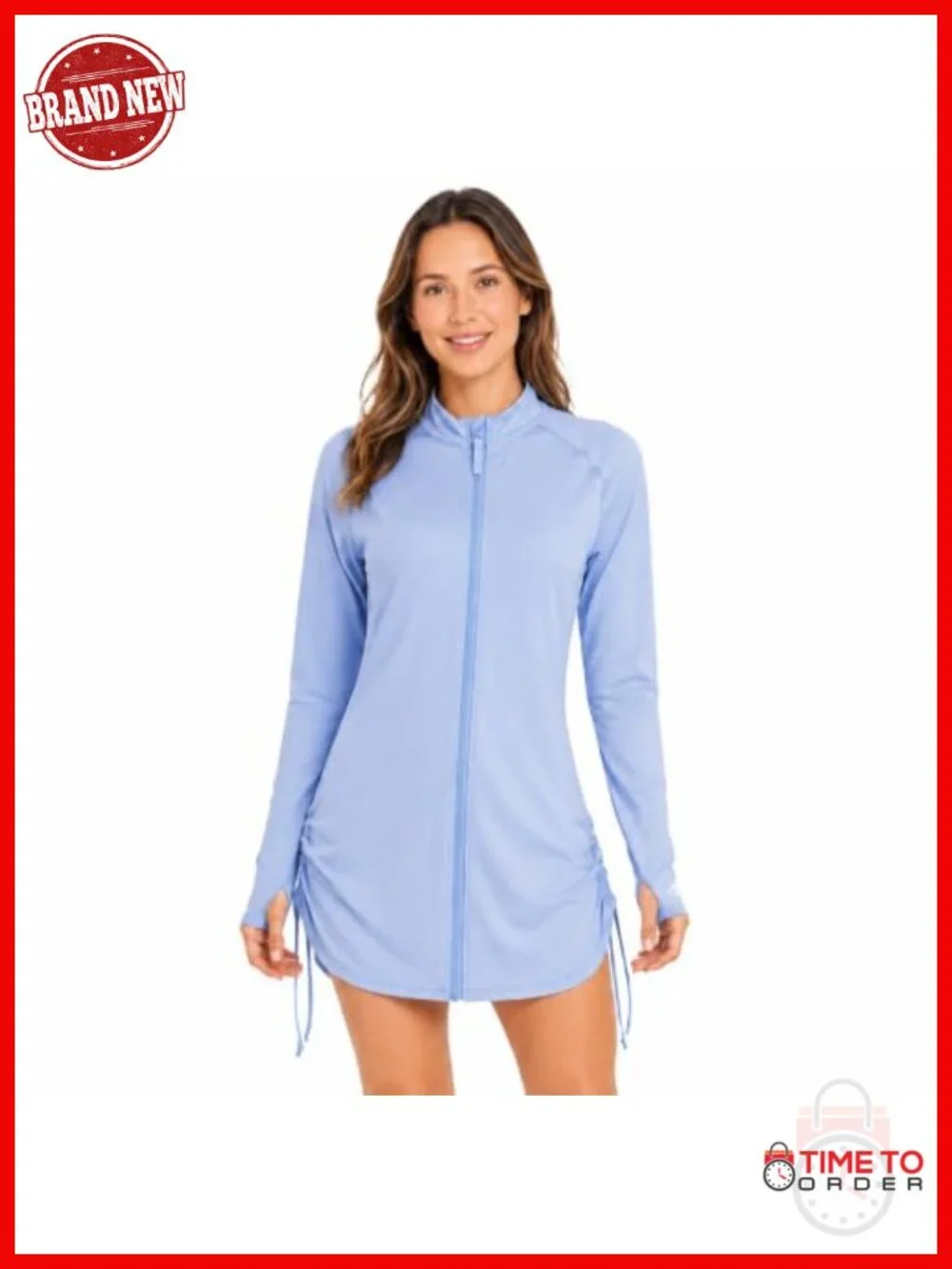 UPF 50+ Long Sleeve Full Zip Swim Cover Up Dress
